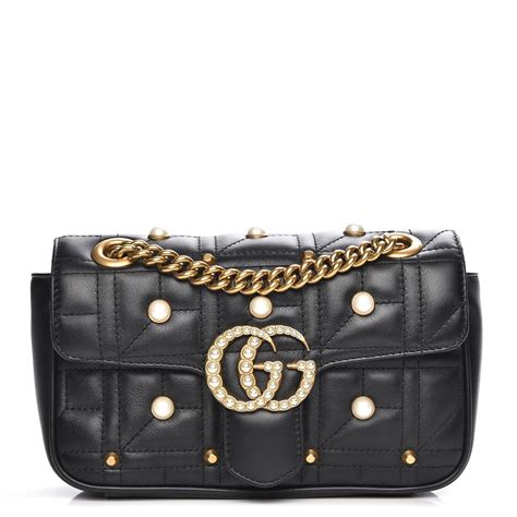 black pearl gucci belt|Gucci black bag with pearls.